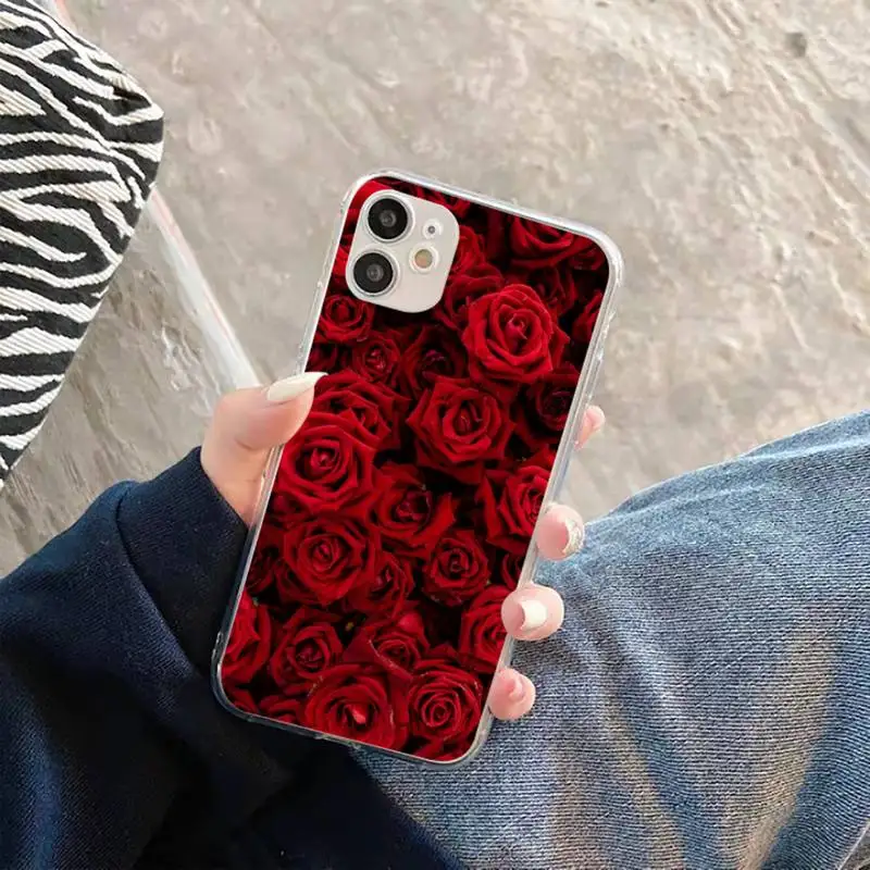 

Red rose Phone Case Transparent soft For iphone 5 5s 5c se 6 6s 7 8 11 12 plus mini x xs xr pro max