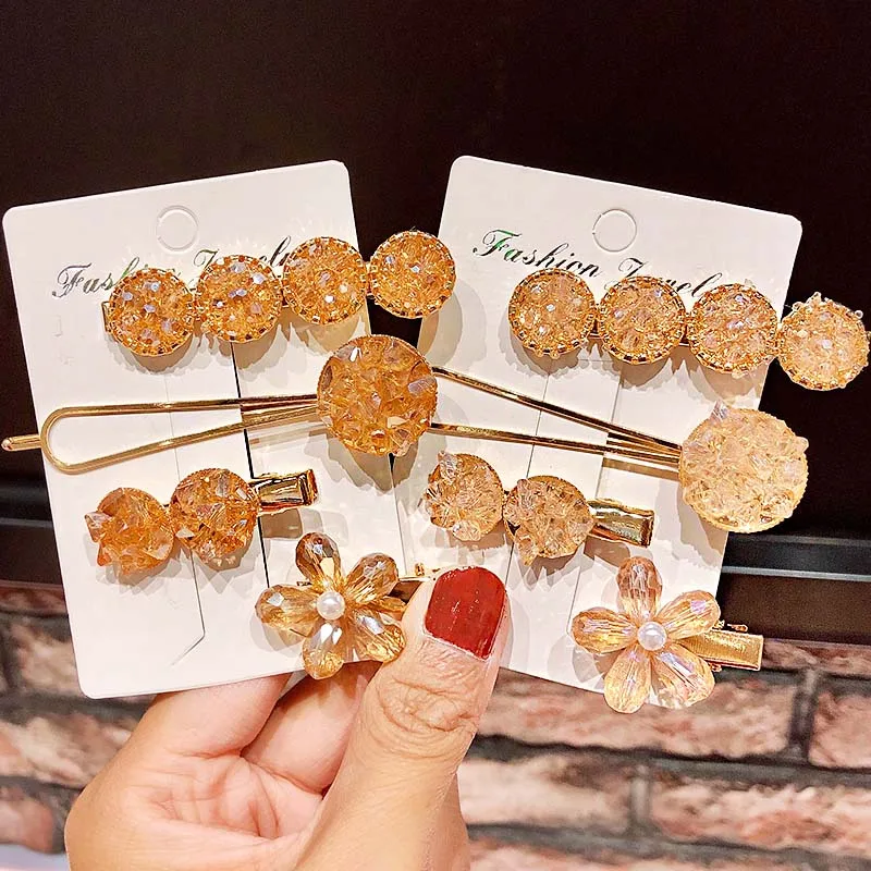 4 шт./компл. новые женские роскошные круглые заколки для волос с кристаллами и