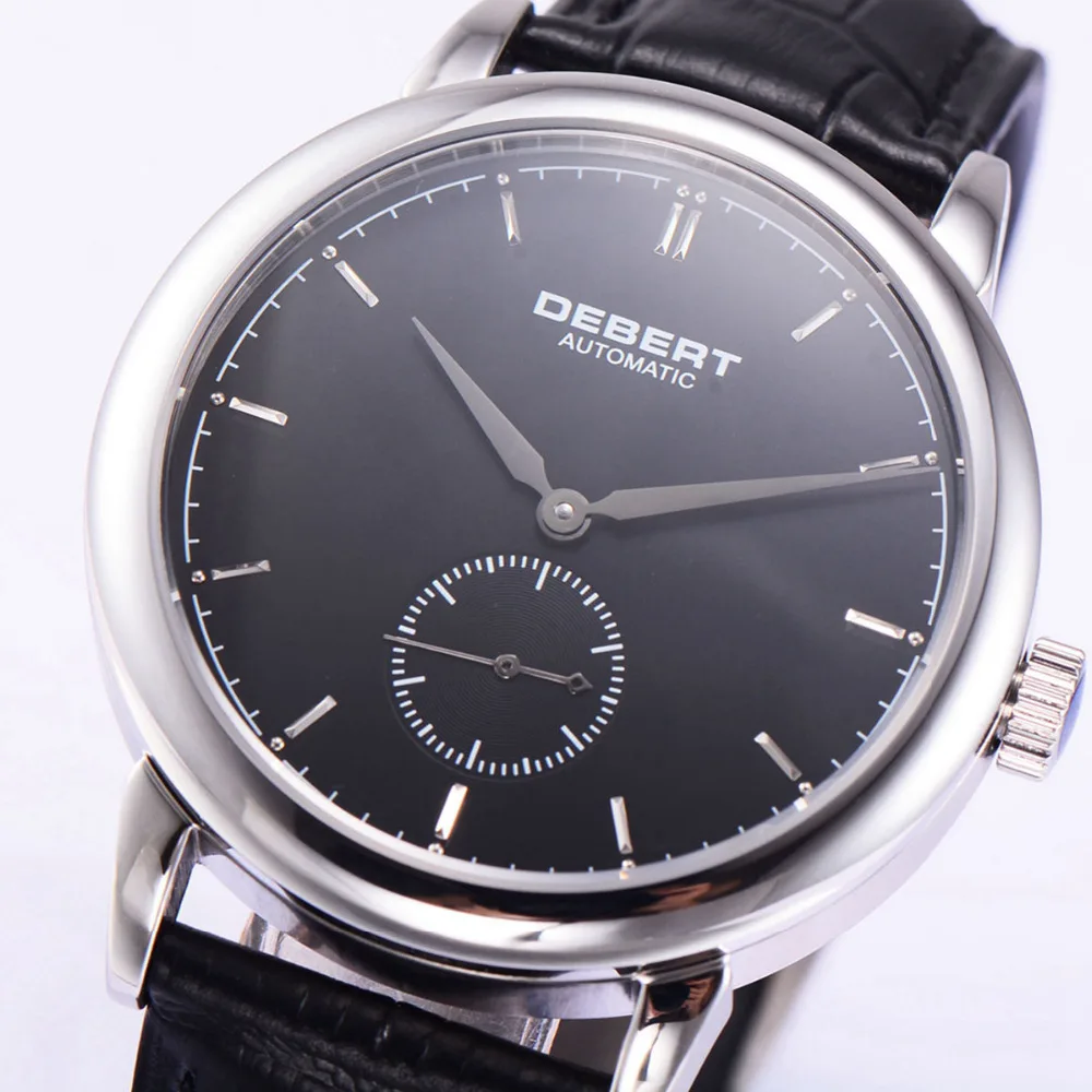 Мужские механические наручные часы Debert Серебристые с черным циферблатом 40 мм