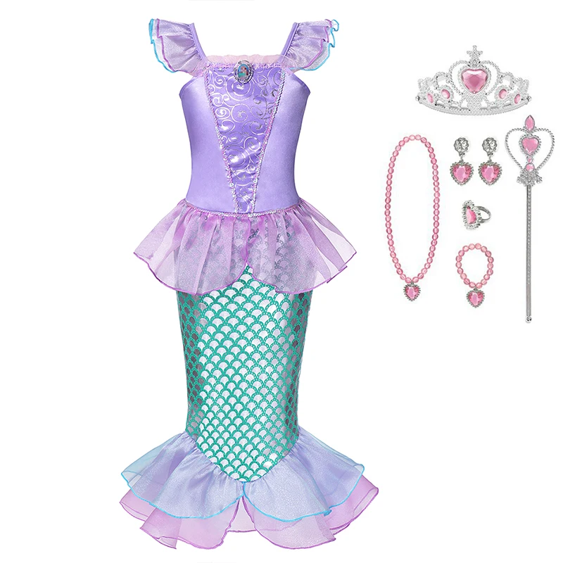 

Girls Princess Arier Dress Kids Cosplay Little Mermaid Costume Child Summer Party Clothes Cartoon Arier Costume Mermaid Dress up