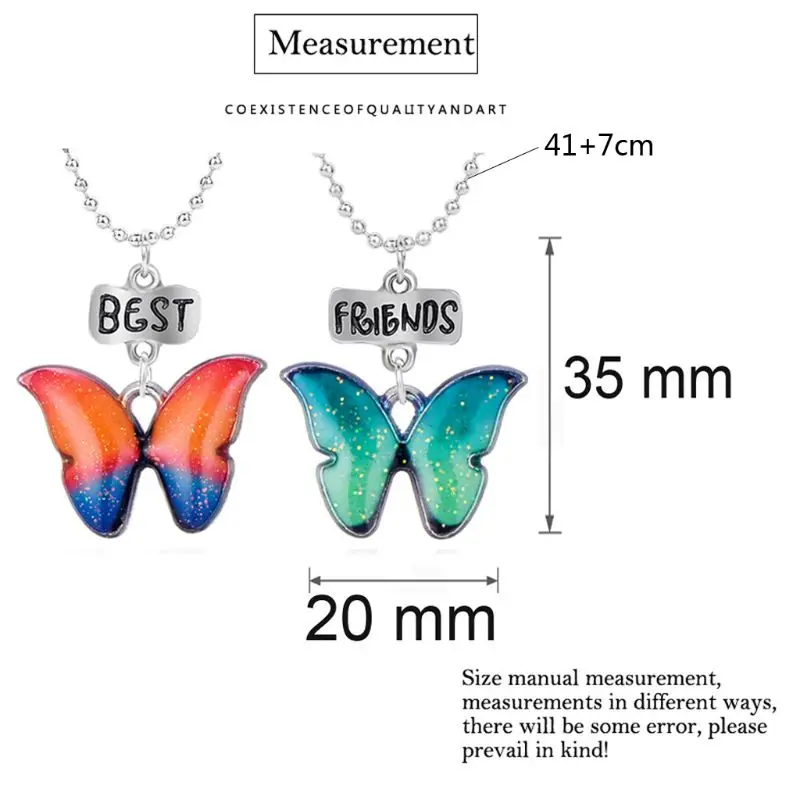 

2Pcs Chidlren Best Friends Necklace Friendship Colorful Glitter Butterflies Enamel Pendant Necklace Fashion Jewelry