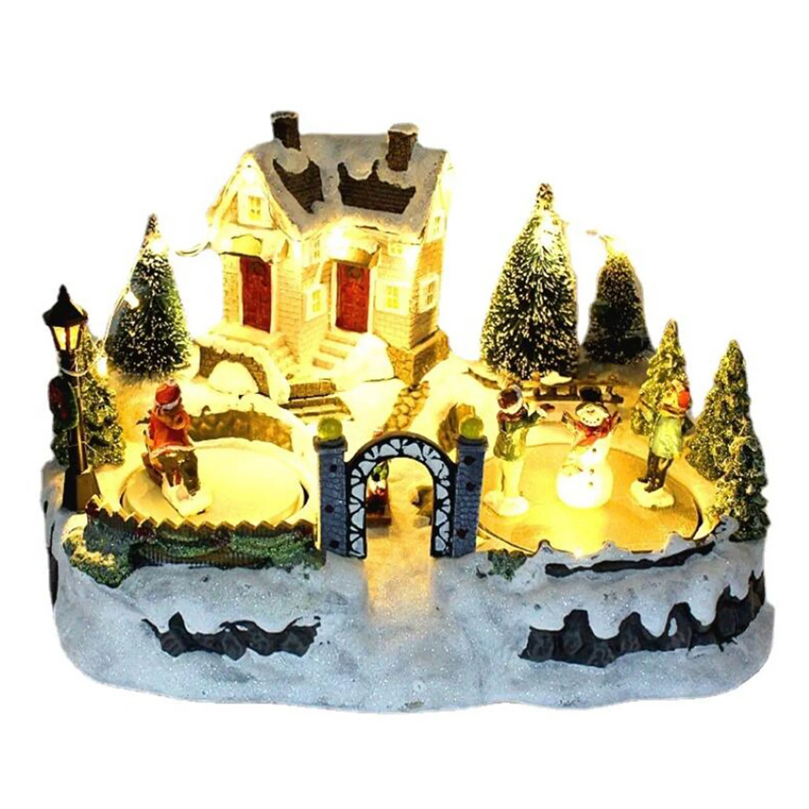 

LED Christmas Snow House Light Town Cabin Cottage Dollhouse Figurine Xmas Bedroom Table Decoration