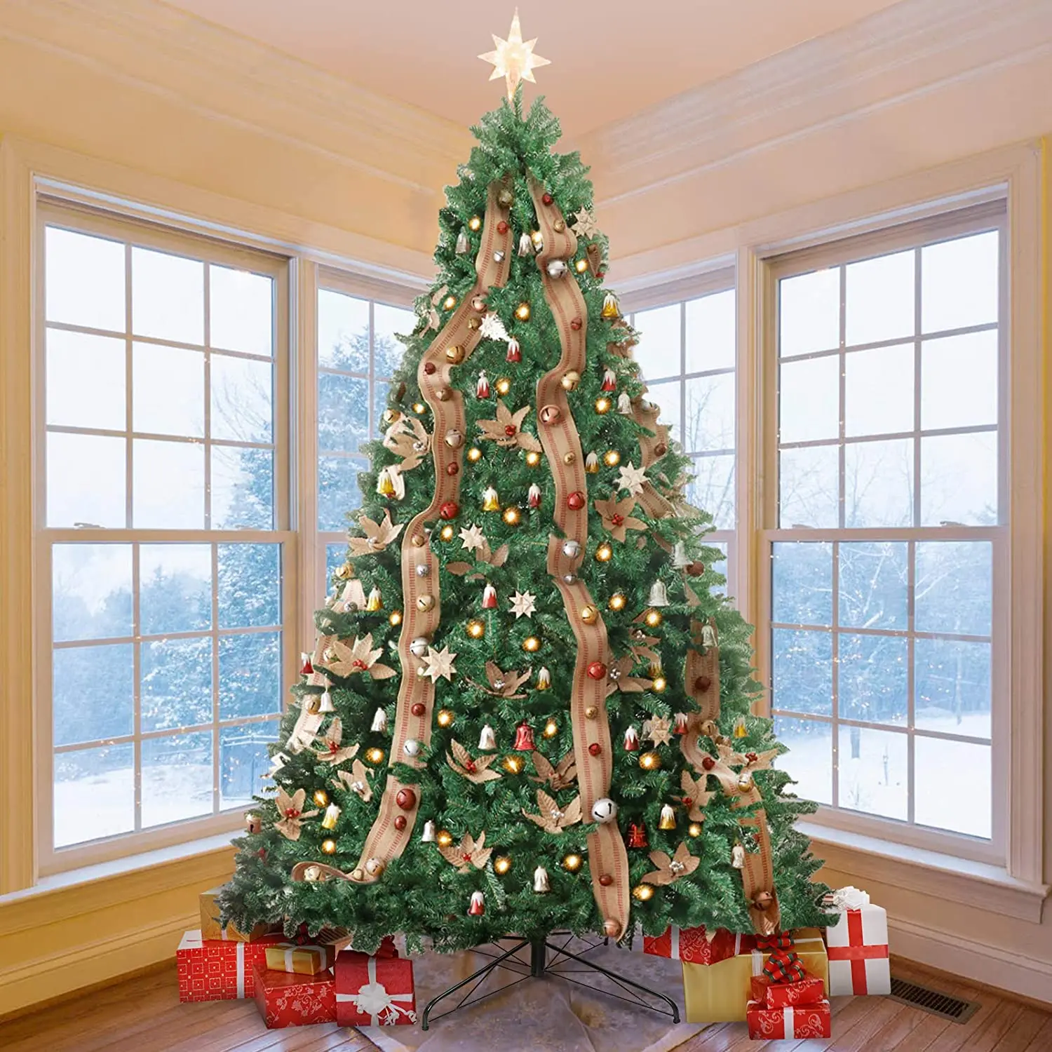 

9ft/274cm Artificial Christmas Tree With 2800 Tips Flame Retardant Fir Tree Iron Stand Large Christmas Trees US