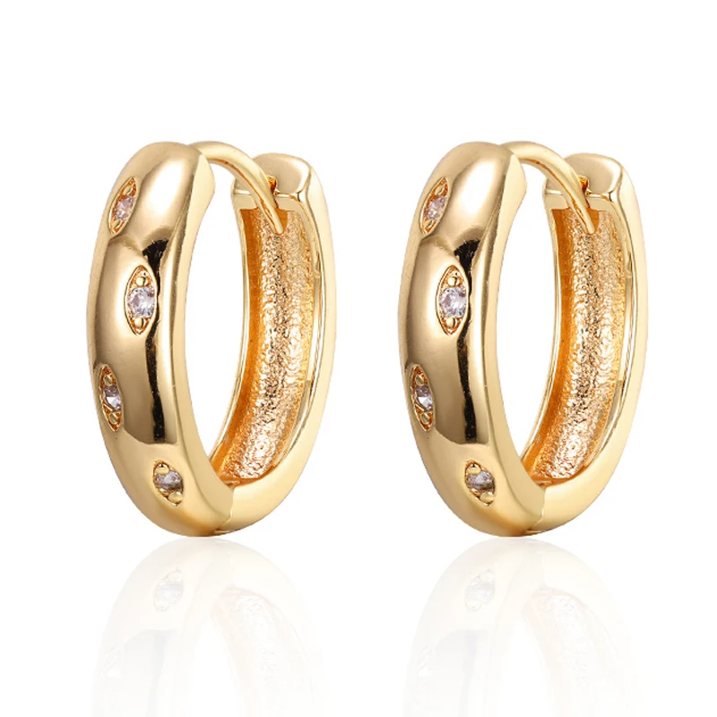 Классические круглые серьги кольца с фианитом для женщин маленькие золотого и