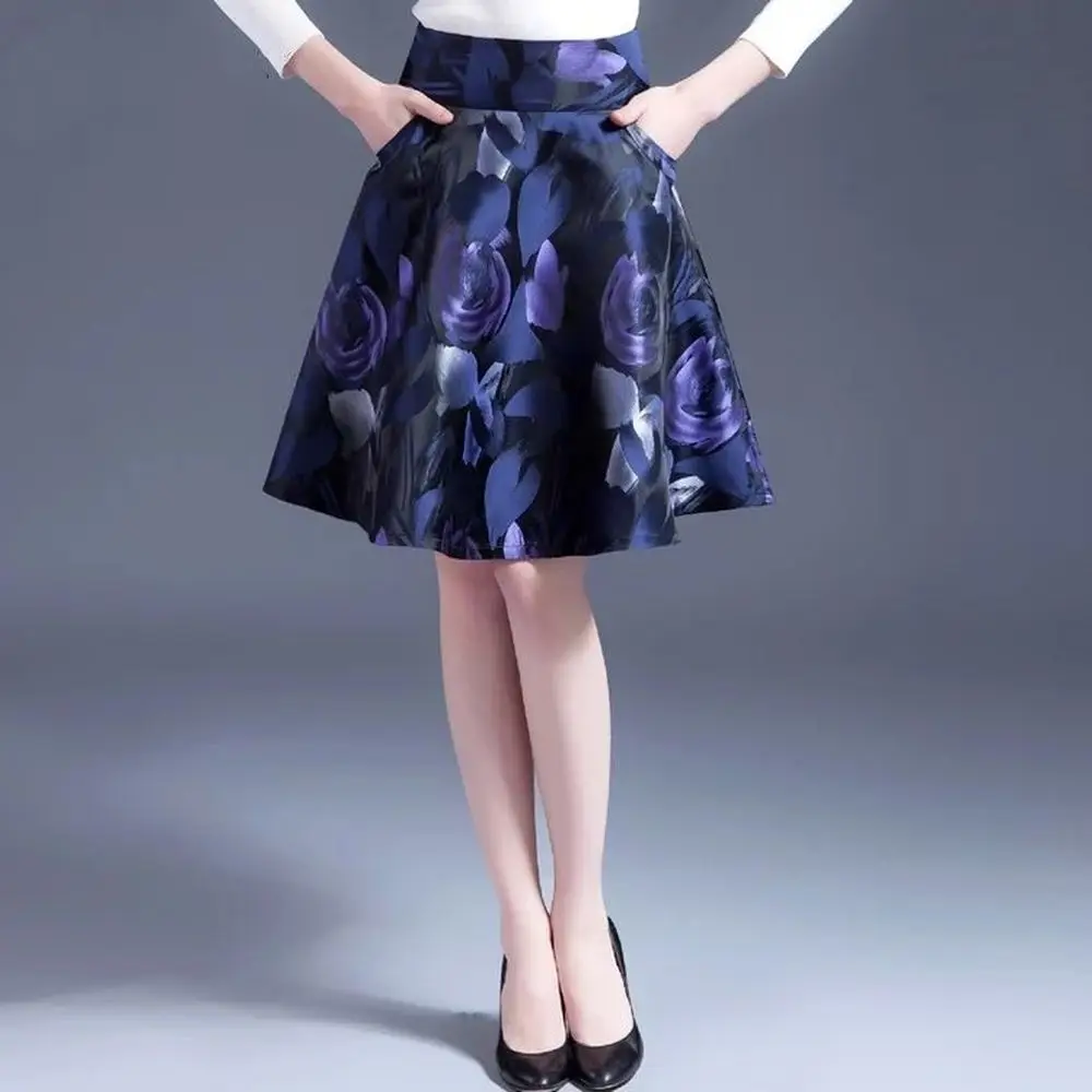 

2021 Women Summer High Waist Pleated Purple Floral Skirt Female Skirts Plisowana Spodnica Saia Curta jupe plissee Femme