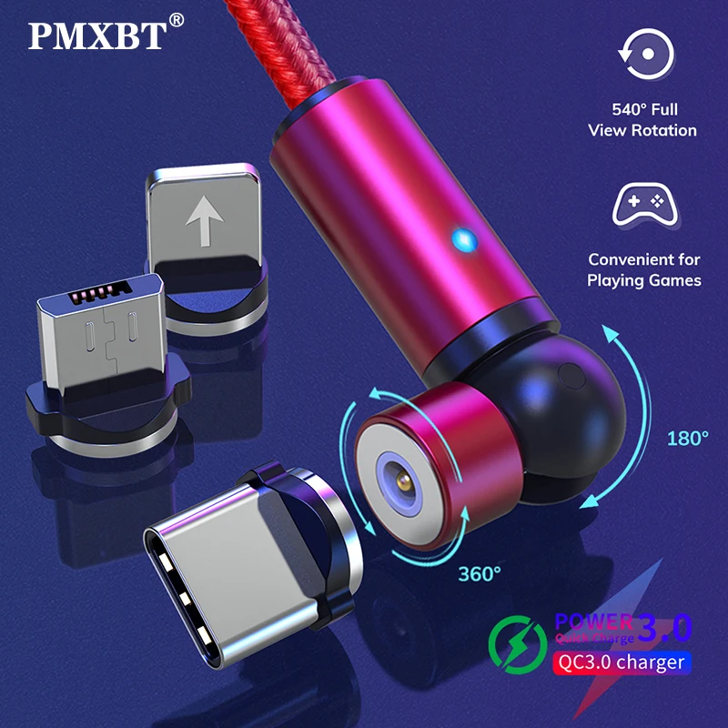 360 ° + 180 вращающийся магнитный usb кабель 2.4A Type C для зарядки Micro USB Мобильный телефон