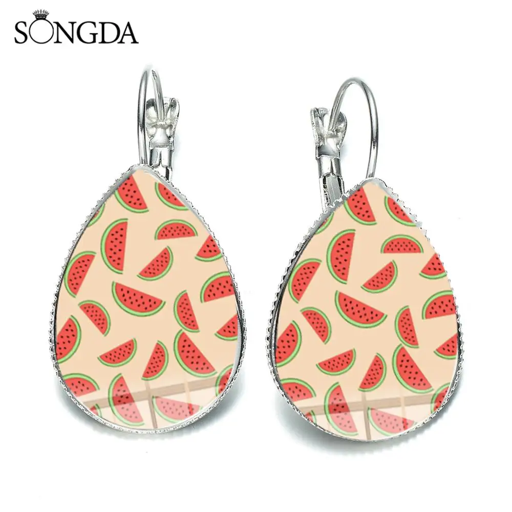 С изображением арбуза с украшением в виде кристаллов серьги для женщин рисунком