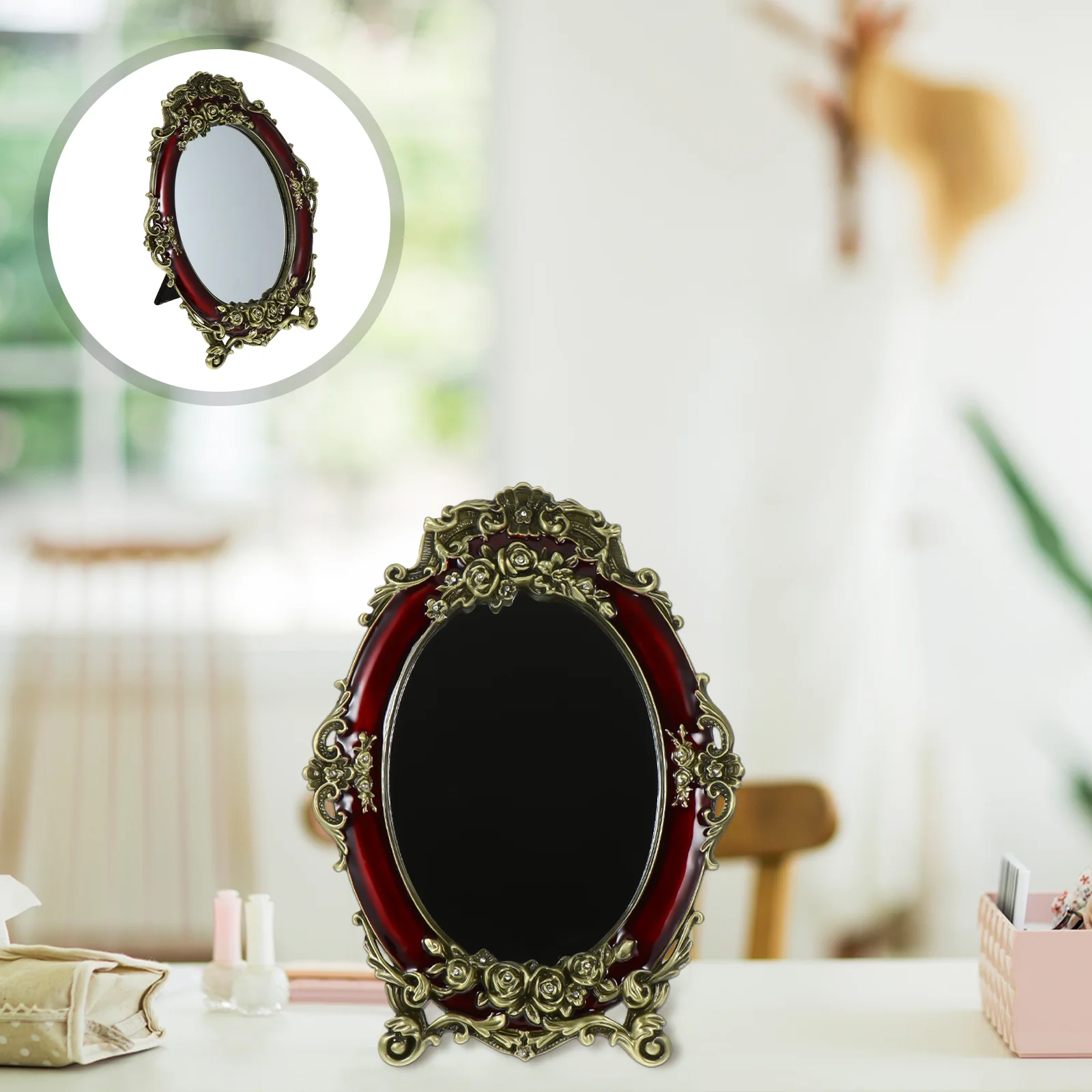 

1 шт. настольное зеркало для макияжа в стиле ретро, элегантное домашнее зеркало для спальни