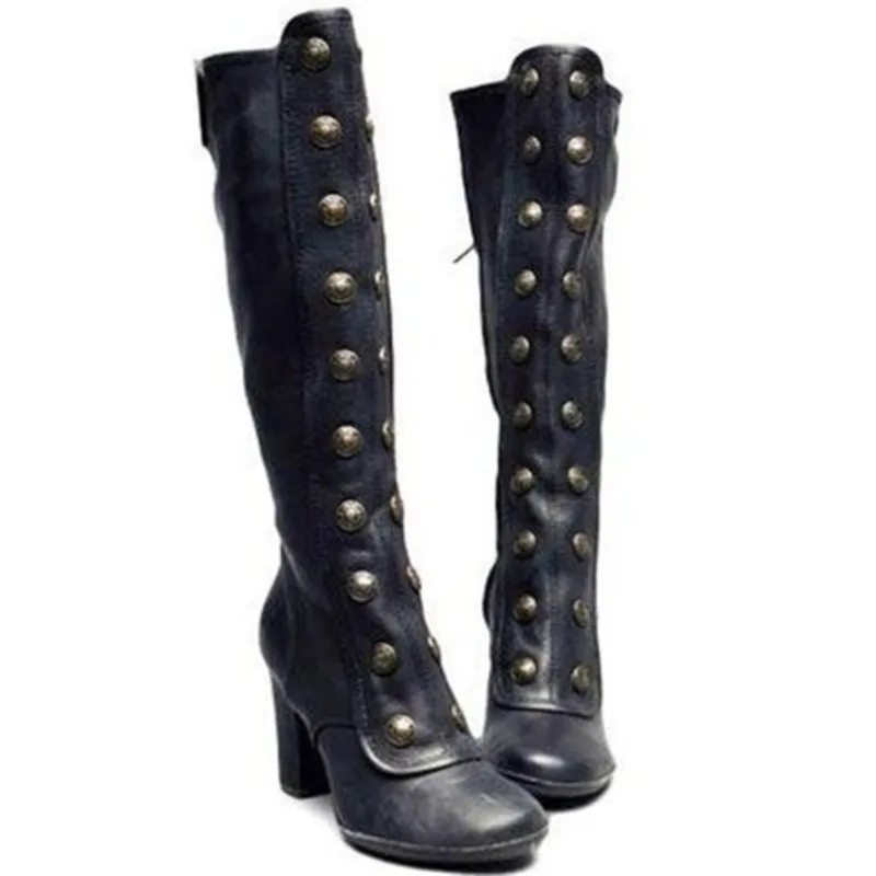 

New Autumn Winter 2021 High Heel Fashion 40-43 Round Toe High Leg Women's Martin Boots Trend Rivet Leather Boats