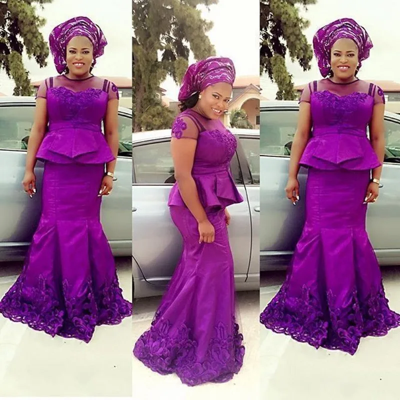

2021 Abendkleider Purple Evening Gown Applique Long Formal Dress Sheer Neckline Nigerian Evening Dresses robe de soiree abiye