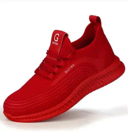 Red safety shoes Зимняя новая стильная Рабочая обувь со стальным закрытым носком; неразрывная обувь; Водонепроницаемая защитная обувь; Водонепроницаемая Мужская обувь со стальным носком - Цвет: Red safety shoes