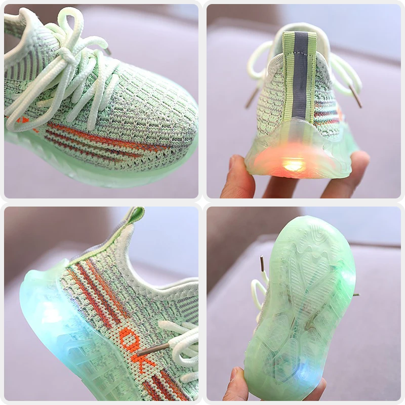 

Children Shoes Kids LED Shoes Child Breathable Comfortable Sneakers Baby Boys Air Mesh Knit Soft Non-slip Running Sports Shoes