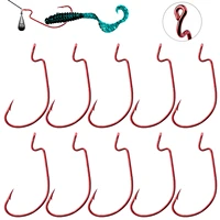 10pcs fishing offset hook carbon steel wide crank fishhook barbed hook soft worm lure fishing accessories