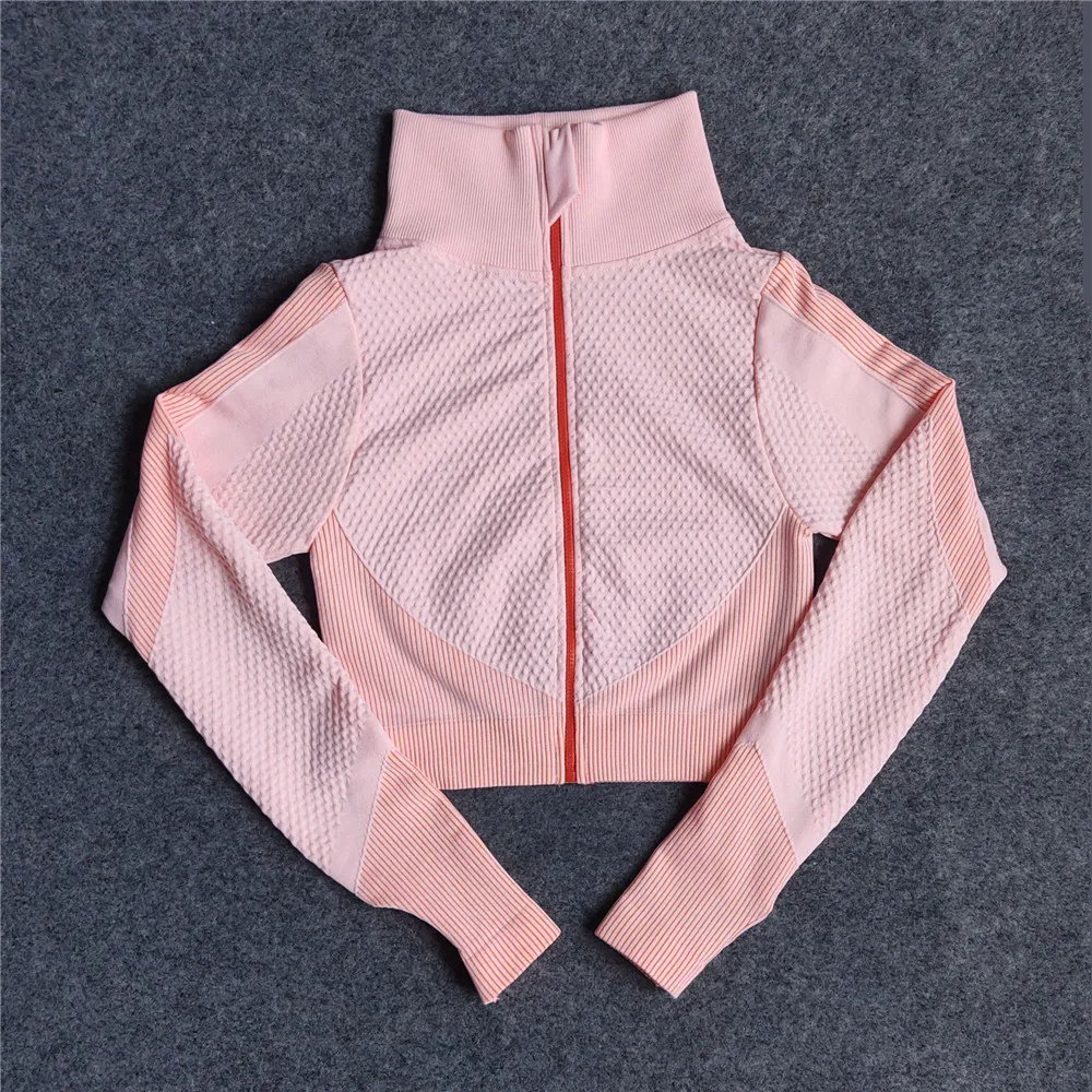 Zipper Sports Tights Seamless Long Sleeve Quick Rraining Running Yoga Belly Button Sport T-shirt Workout Tops Women Sportswear