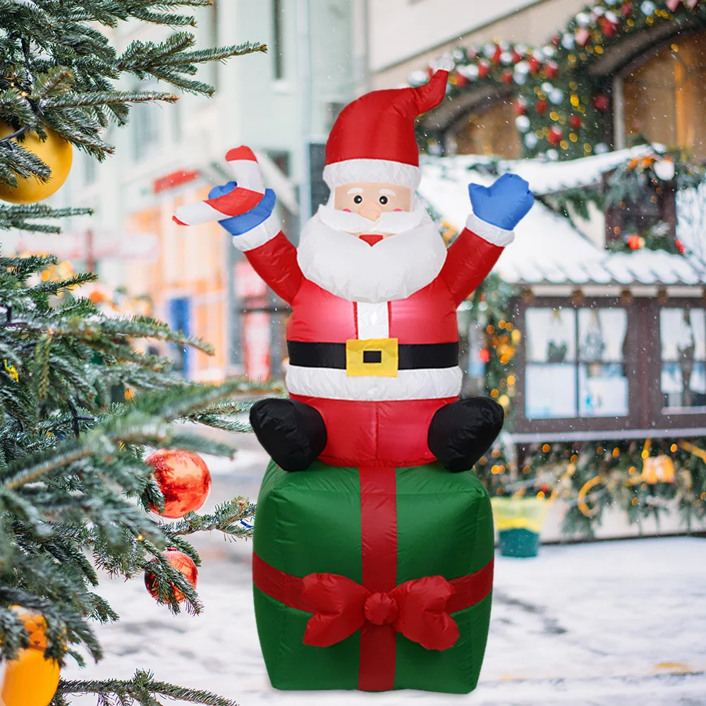 

Christmas Inflatable Model Santa Sits on The Green Gift Bag with Light for Garden Lawn Party Decoration Stake Props Xmas Toys