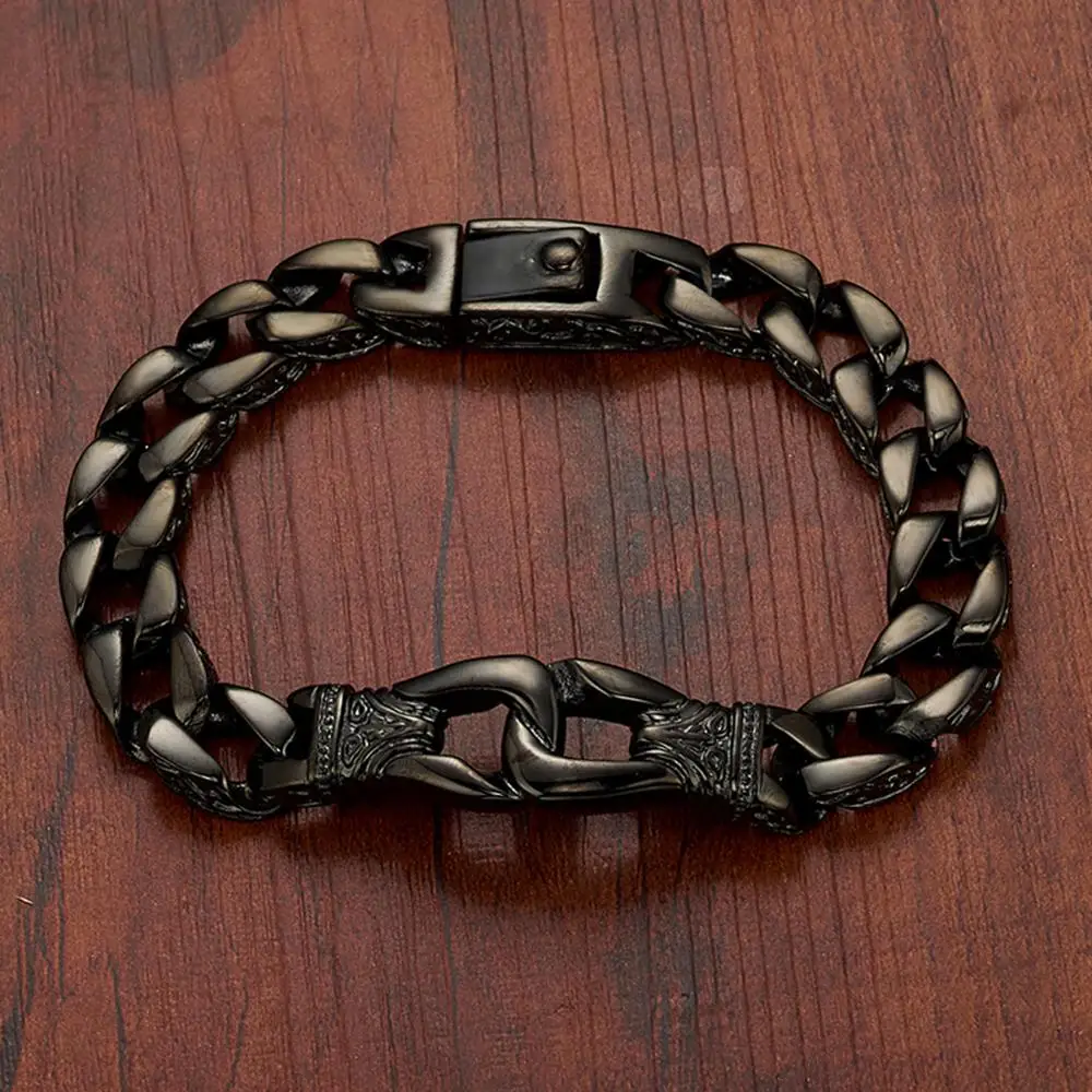 

Fashion Black Tone Stainless Steel Charm Bracelet Men Vintage Totem Mens Bracelets Cool Male Jewelry Jewellery Armband 18cm-26cm