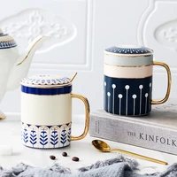 european style ceramic mug lovers water cup luxury creative afternoon tea cup home coffee cup with lid spoon