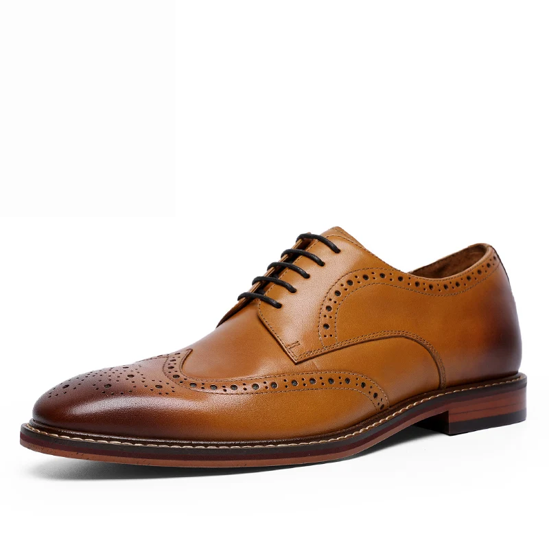 Mens formal shoes suede leather oxford shoes for men dressing wedding men's brogues office shoes lace up male zapatos de hombre - Цвет: light brown