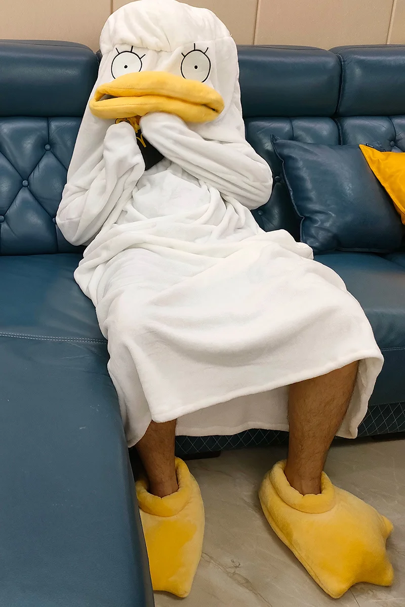 Man Women Japanese Anime Gintama Elizabeth Long Loose Pajamas Slippers Couples Flannel Nightgown Nightdress Autumn Winter 2021