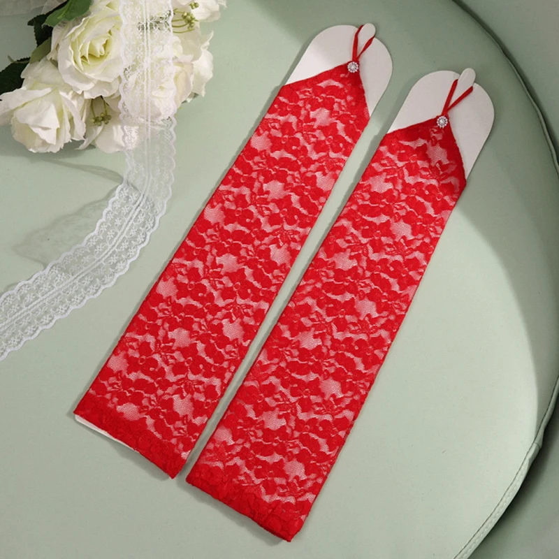 

Sexy Bridal Fingerless Lace Gloves for Women White or Black Elegant Beaded Female Club Prom Party Dancing Wedding Accessories