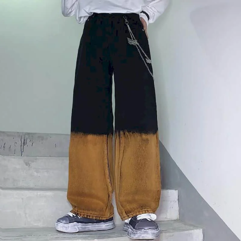 

Men Women's jeans blooming gradient color jeans women's autumn winter new high-waisted loose straight leg thin denim trouse
