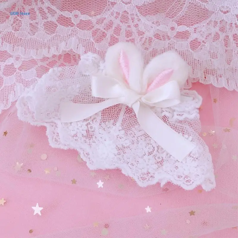

Sweet Lolita Girl Lace Wrist Cuffs Cute Plush Rabbit Ears Bowknot Bracelet Wristband Anime Maid Cosplay Hand Sleeves XX9D