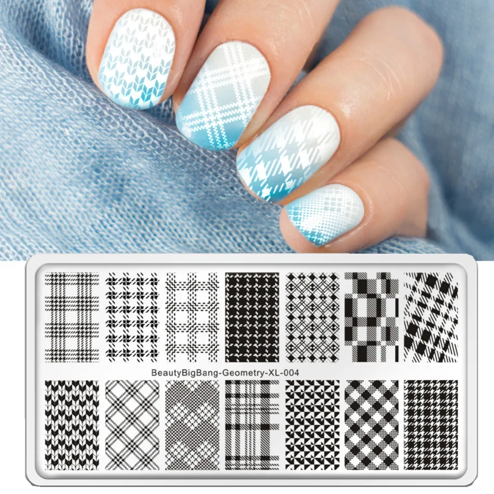 

Beautybigbang Winter Plaid Lattice Geometry Stainless Steel Nail Art Template Stencil Tool Animal Style Nail Stamping Plate