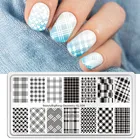 Трафарет для дизайна ногтей Beautybigbang, зимняя клетчатая геометрическая решетка из нержавеющей стали, пластина для стемпинга в животном стиле