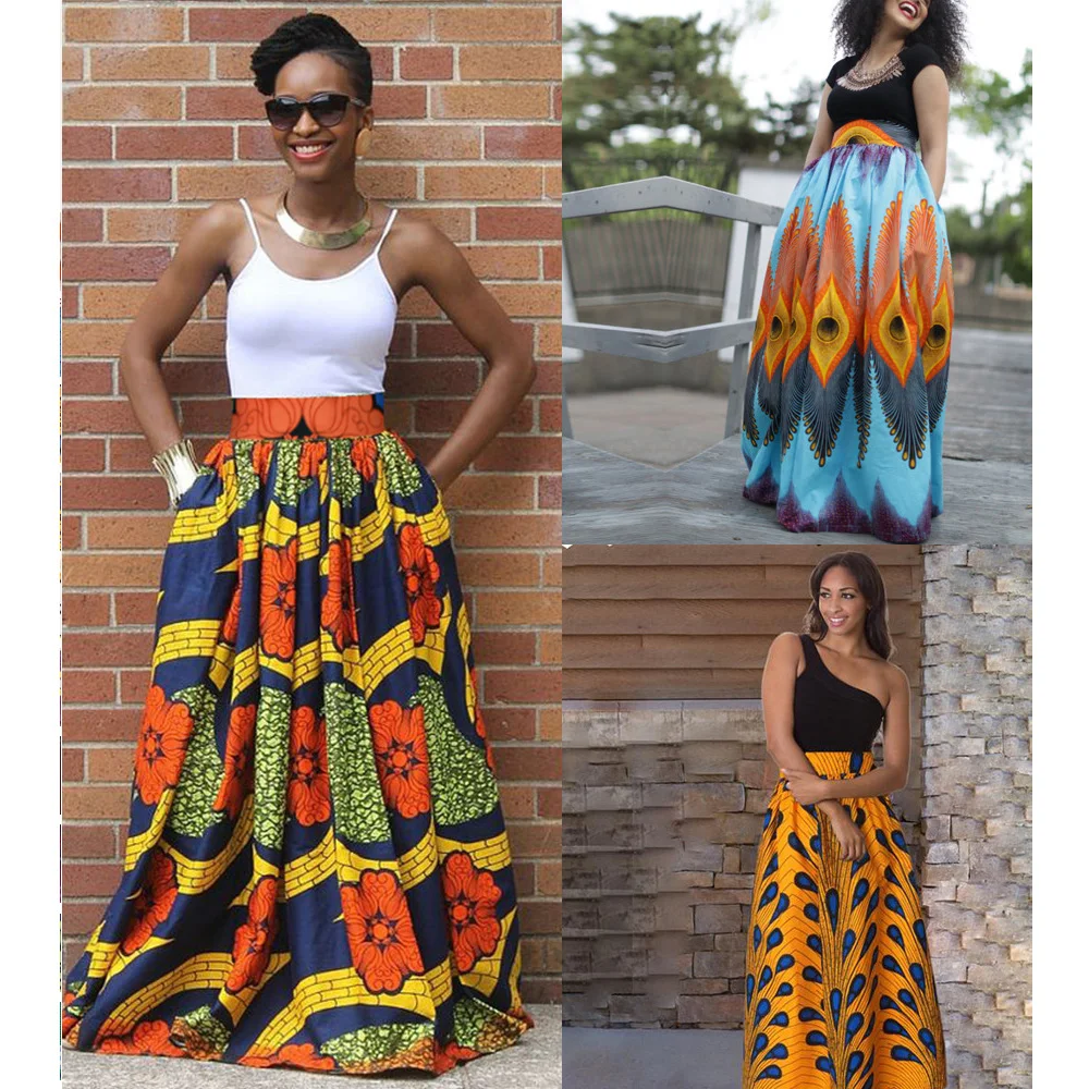 2020 Летняя женская африканская Дашики эластичная пляжная юбка с высокой талией
