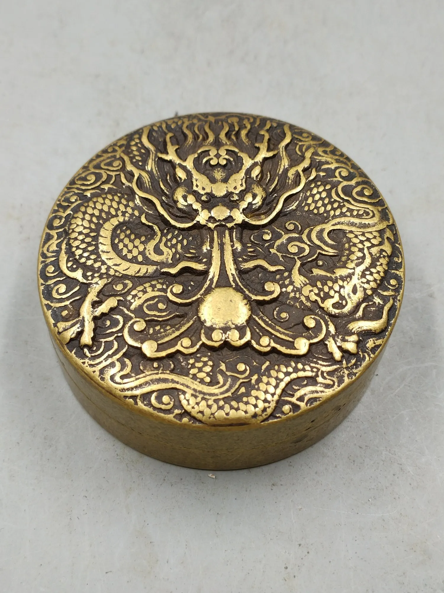 

China Brass Sculpture"Dragon"Ink Box Calligraphy Painting Auxiliary Tool Metal Crafts Home Decoration