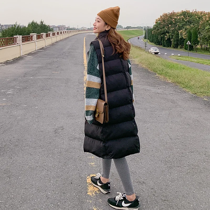 

Autumn Winter Cotton Vest Women Ladies Casual Stand Collar Slim Fit Coat Sleeveless Long Vest Warm Women Tops