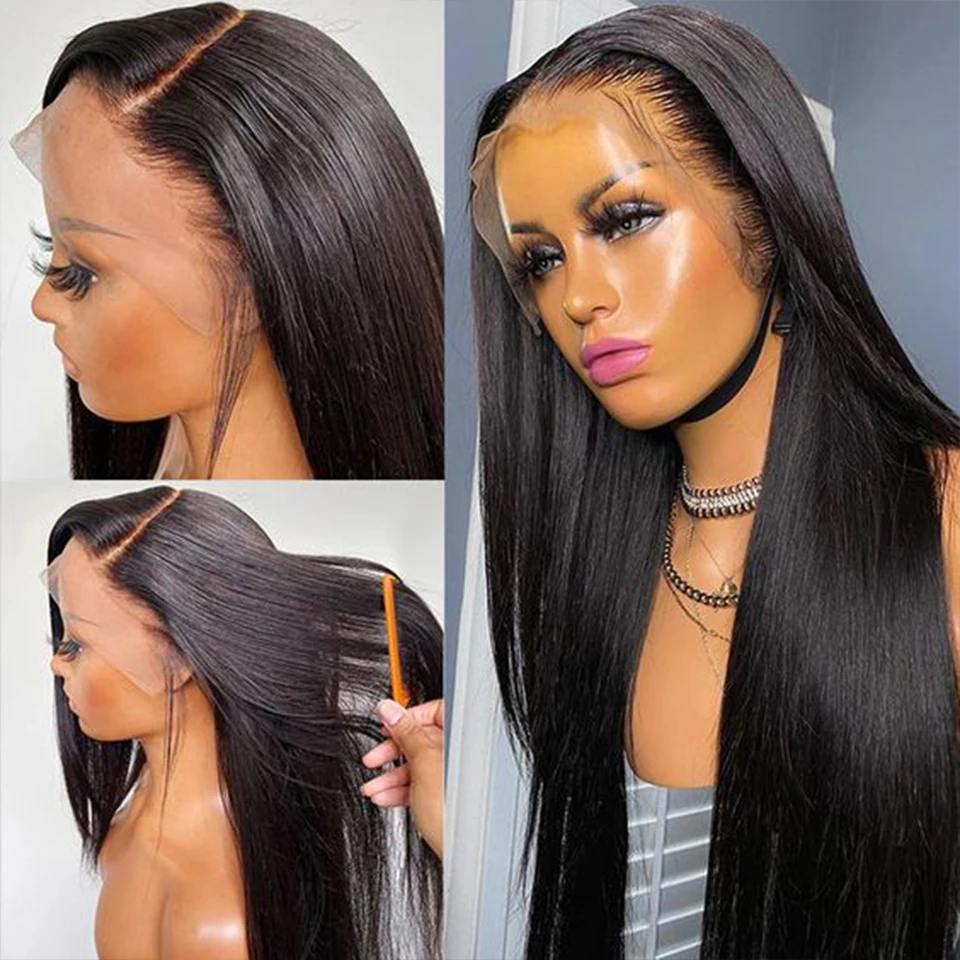

Long Silky Straight Glueless Synthetic Hair Lace Front Wig For Black Women Preplucked Fiber Wigs Natural Hairline Baby hair