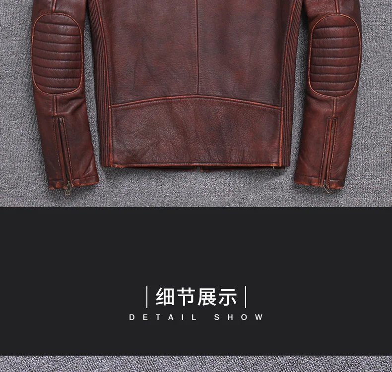 Tcyeek Genuine Leather Jacket for Men Fashion Cow Leather Coat Streetwear Men's Moto& Biker Coats Slim Casaco U-1806
