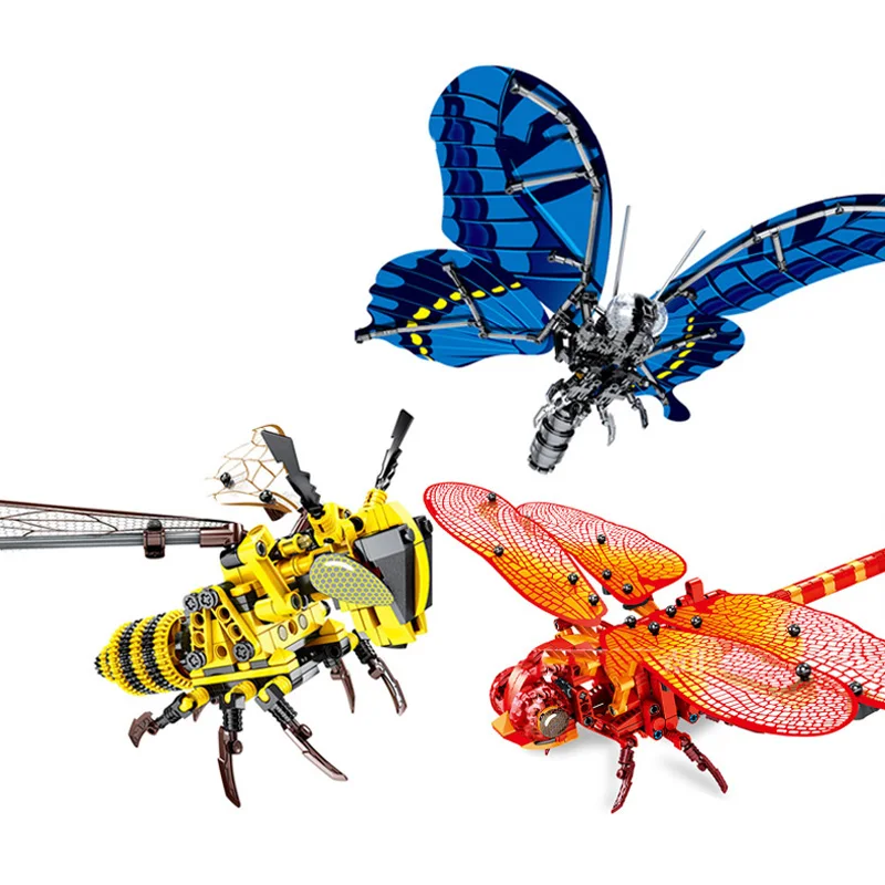 

Техническая имитация насекомых Красная стрекоза бабочка пчела модель строительные блоки DIY обучающие строительные игрушки для детей Подар...