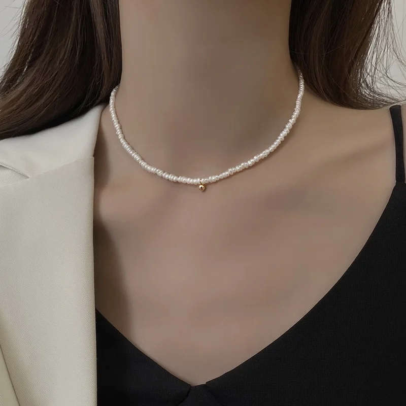 

Minar Korean Dainty Gold Color Bean Pendant Necklace for Women Genuine Freshwater Pearl Beaded Chokers Necklaces Holiday Jewelry