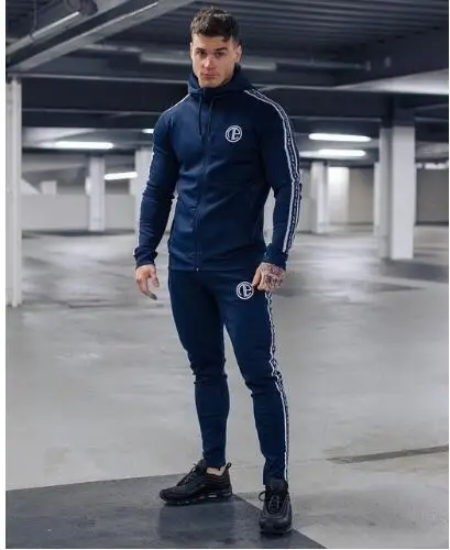 Blue Спортивные тренажеры мужские наборы модные спортивные костюмы наборы мужские спортивные куртки с капюшоном+ брюки Повседневный Спортивный костюм мужские толстовки плюс размер - Color: Blue