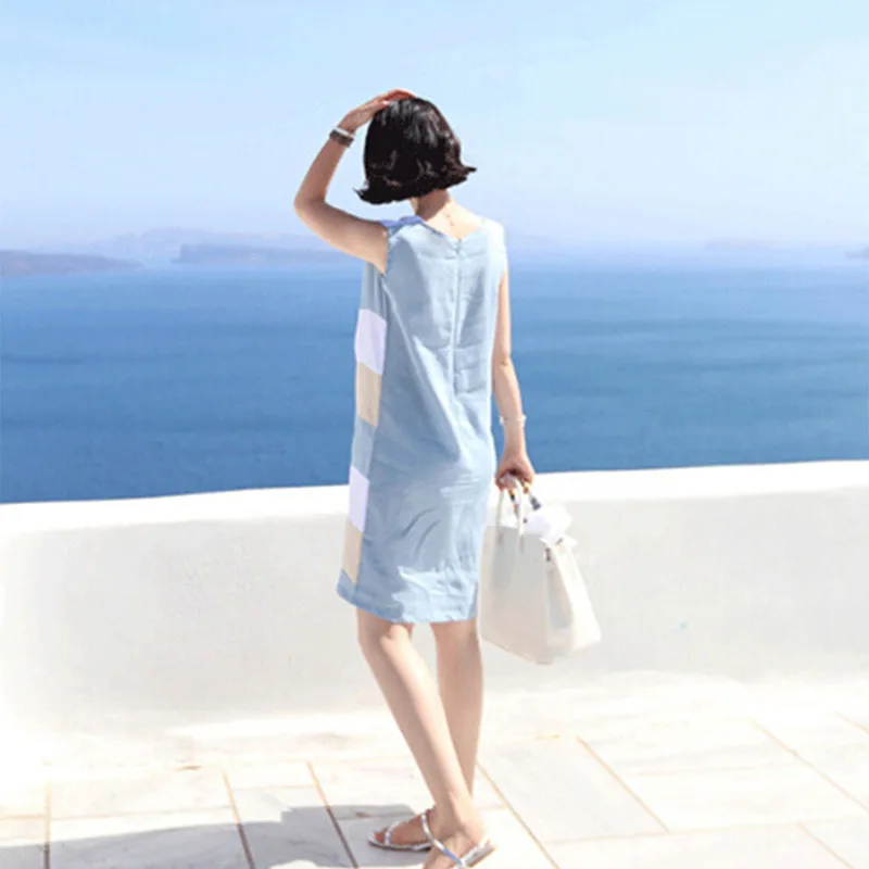 

Large Size Dress For Women Summer 2021 Casual Loose Striped Color Stitching Printed Dresses Ladies Leisure O Neck Vestidos