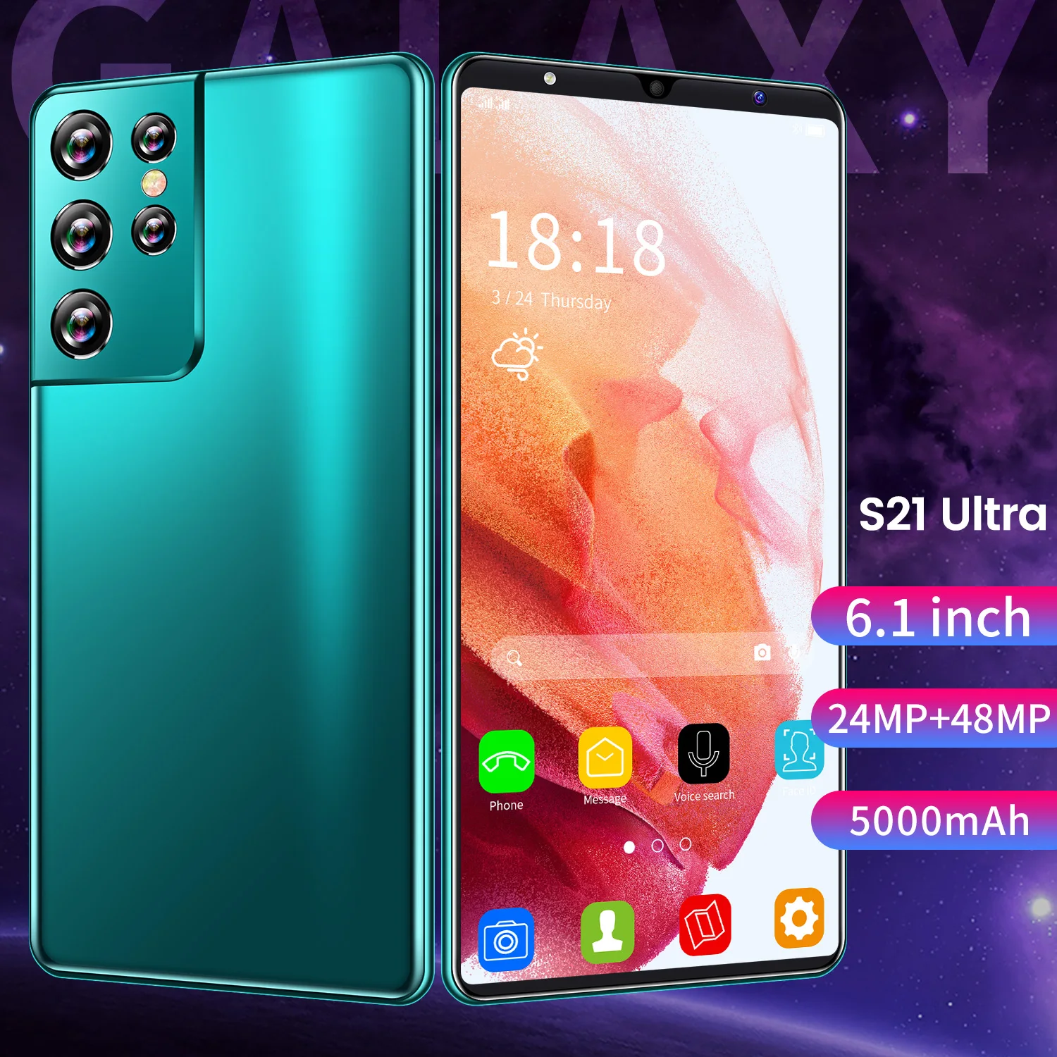 

6.1Inch S21 Ultra 24MP+48MP Smartphone Android 10.0 5g Net 10 Core MTK6889 Unlock Global Cellphone 12GB+512GB Double Sim Face ID