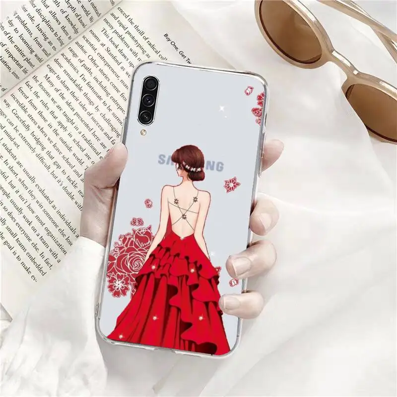 

Fashion red dress girl marry couple Phone Case Transparent Clear For Samsung Galaxy A71 A21s S8 S9 S10 plus note 20 ultra