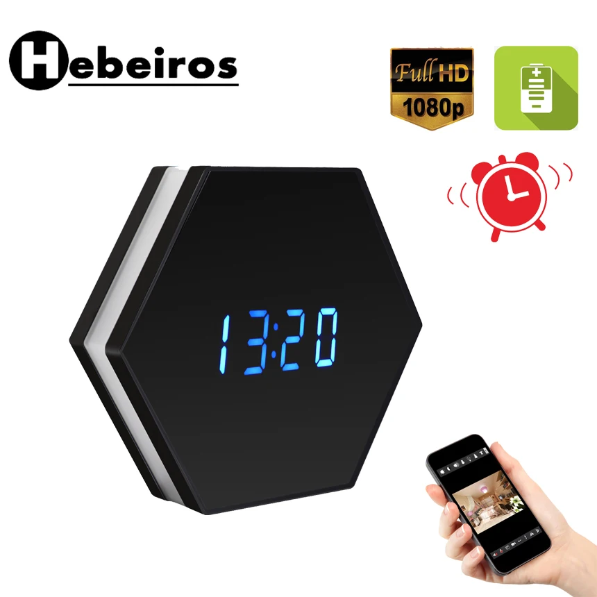 Hebeiros 2MP настенные часы с батареей IP WiFi камера HD 1080P P2P аудио Ночное Видение
