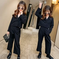 girl formal clothes 2021 spring black kids clothing 2 pcs sets fashion coat and pants high grade teenager casual outfits 5 14yrs