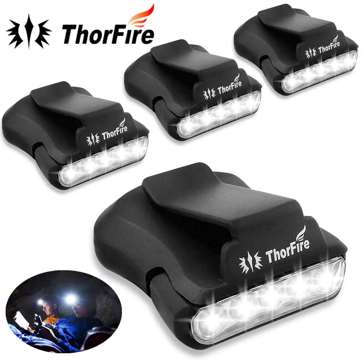 

4pcs ThorFire 5LED Headlamp Cap Light Rotatable Clip-on Hat Light Hands Super Bright Head Lamp Lantern Camping Cycling Fishing