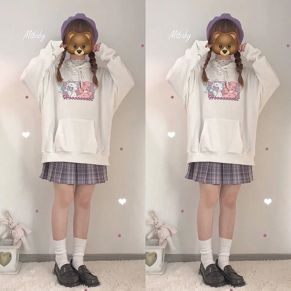 Толстовка с капюшоном в стиле Харадзюку смешные худи принтом кролика женский