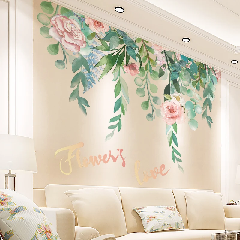 

Nordic Green Plant Wall Stickers Bedroom Living Room Decoration Sofa TV Backdrop Wall Decals Removable Room Decoration PVC