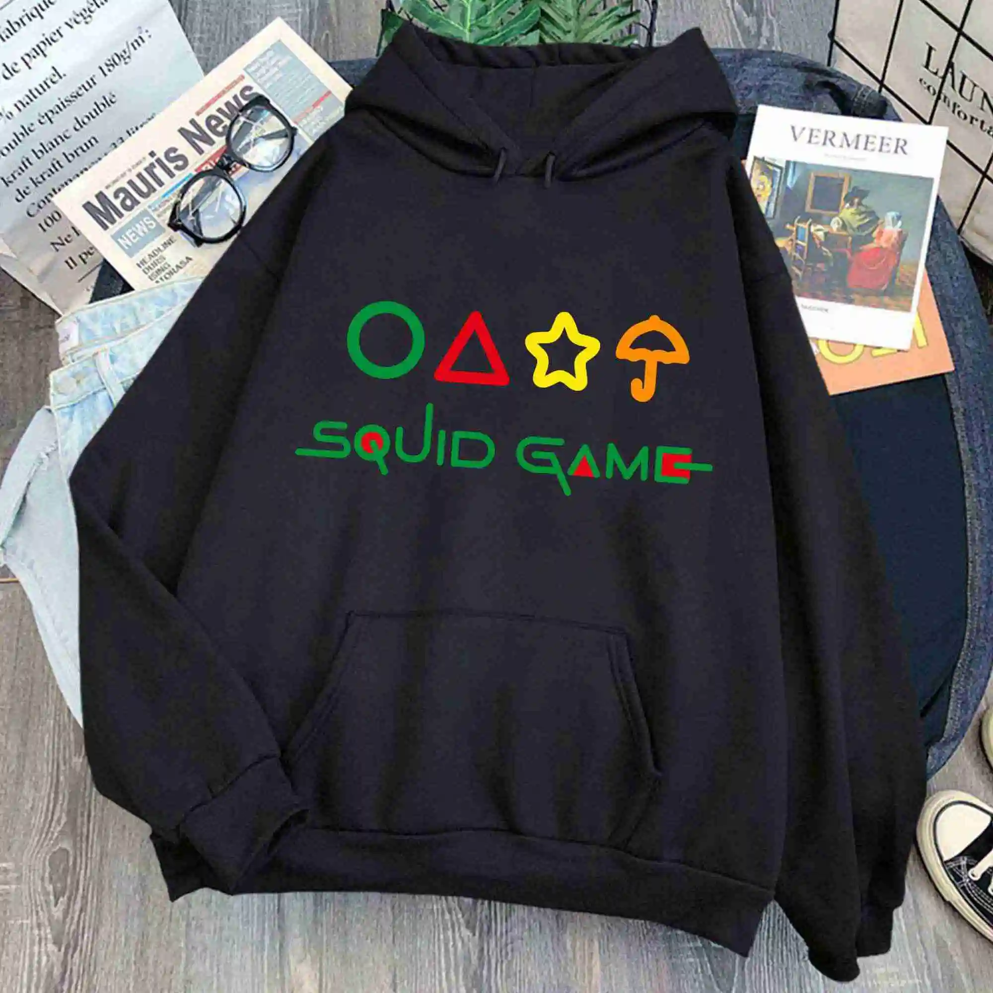 

Winter Korean TV Squid Game Print Hoodies Harajuku Fleece Hooded Hip Hop Comfort Drop Shoulder Hoodie 2021 New Woman Hoody