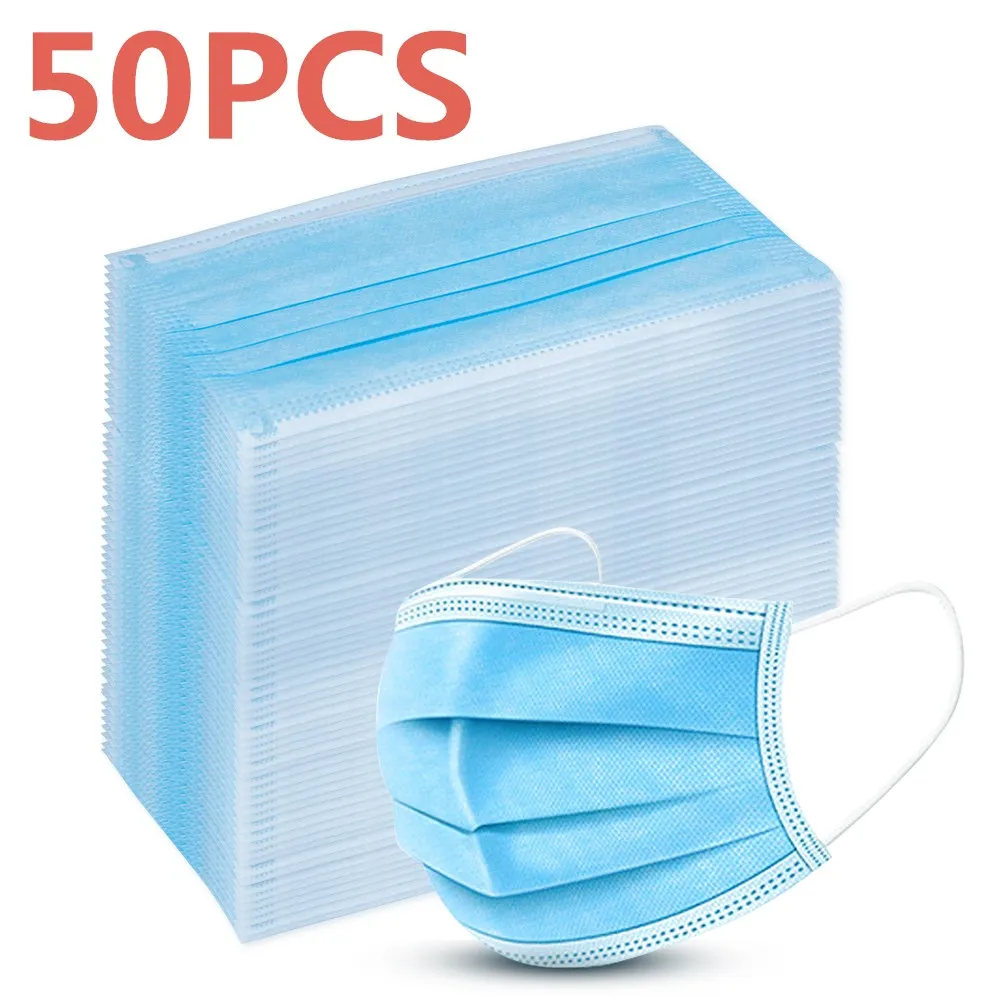 50 шт./лот унисекс маска для лица одноразовые 3 слоя здравоохранения PM2.5 белые