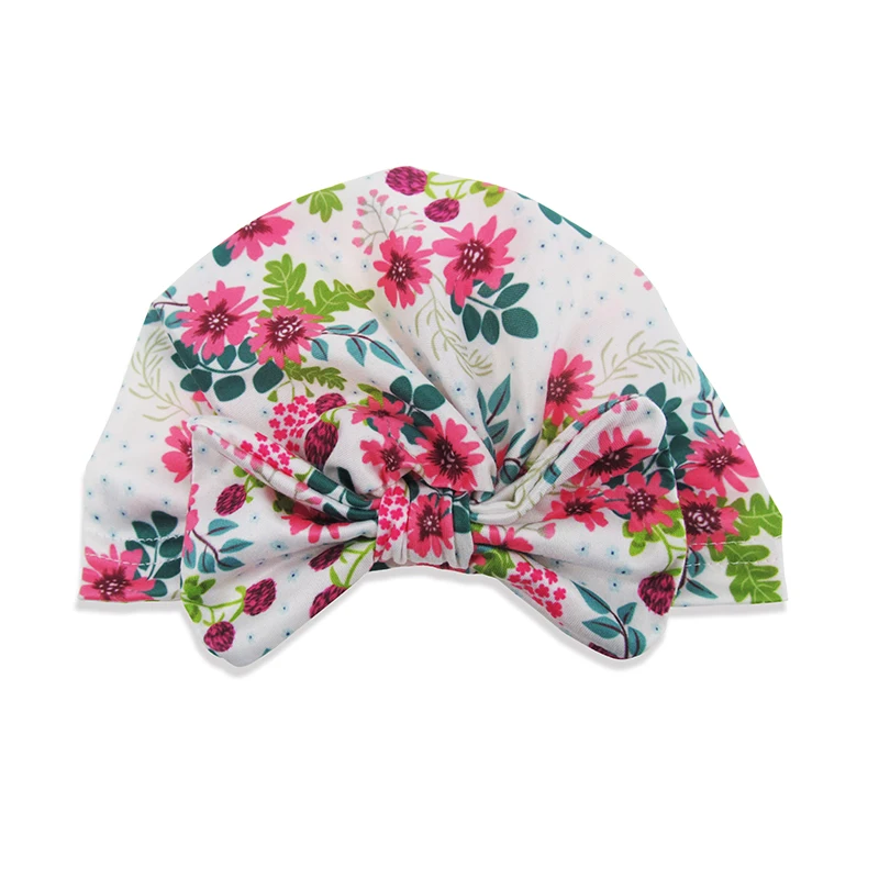 

Flowers Baby Girl Hat with Bow Knot Candy Color Baby Turban Cap for Girls Elastic Infant Accessories