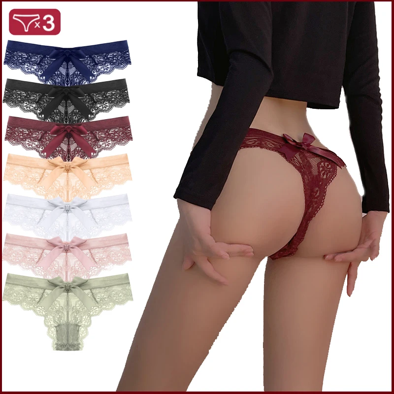 

3Pcs/Set Sexy Lace Thong Women Butterfly Low Waist Panties Transparent Underwear Ladies Briefs Lingere Panty Underware Lingerie