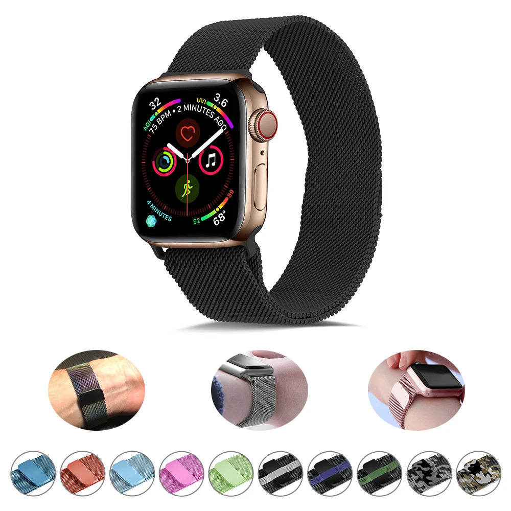 Миланский Браслет-петля, ремешок из нержавеющей стали для Apple Watch, серия 1, 2, 3, 42 мм, 38 мм, металлический ремешок для iwatch, серия 4, 5, 40 мм, 44 мм