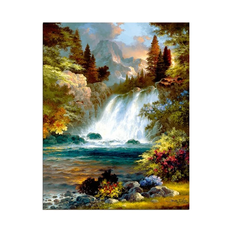 

Waterfall Landscape Painting By Numbers DIY Picture Drawing on Canvas By Hand Coloring for Modern Home Wall Art